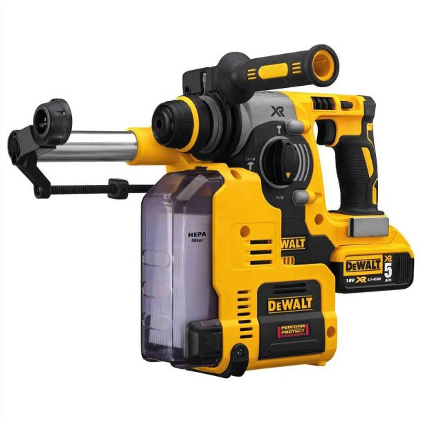 Ciocan rotopercutor Dewalt DCH275P2, SDS Plus, 2.1 J, XR Li-Ion, 18 V, 5.0 Ah, doua mandrine interschimbabile, sistem de axtrtagere a prafului