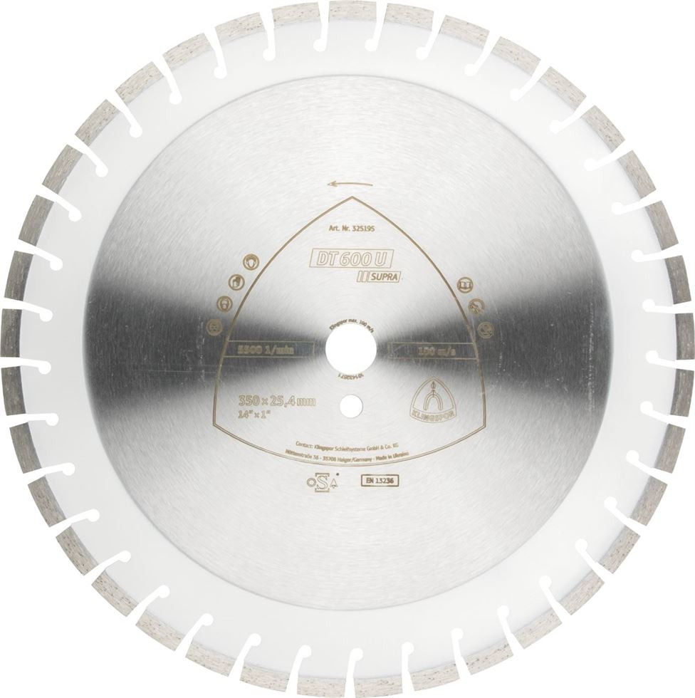 DT 600 U Discuri diamantate de debitare, 400 x 3,6 x 25,4 mm 43 Segmente 24 x 3,6 x 10 mm, segment scurt