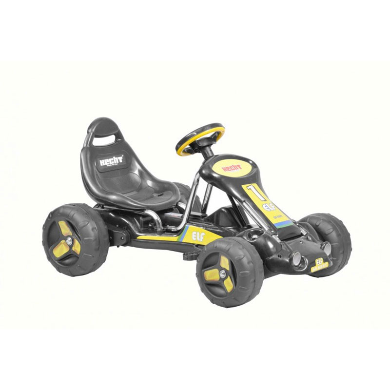 Kart cu pedale pentru copii HECHT 59789, structura de otel, capacitate 30 kg, negru & galben