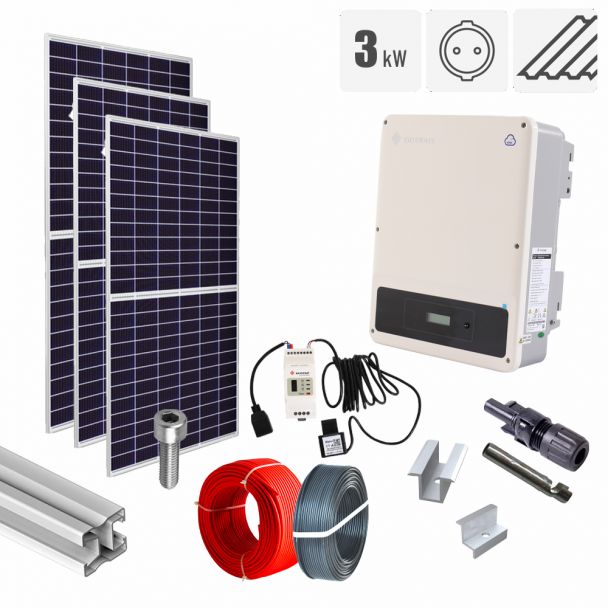 Kit fotovoltaic 3.28 kW on grid, panouri Longi, invertor monofazat GoodWe, tigla metalica