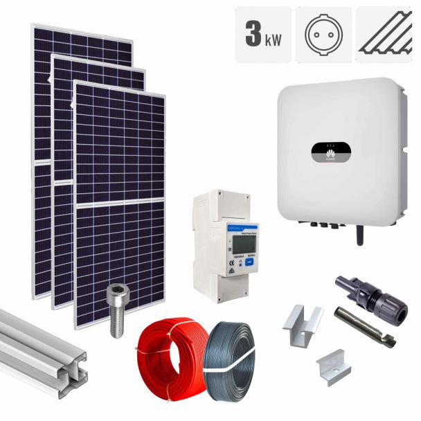 Kit fotovoltaic 3.28 kW ON-GRID, panouri Jinko Solar, invertor monofazat Huawei, tigla metalica