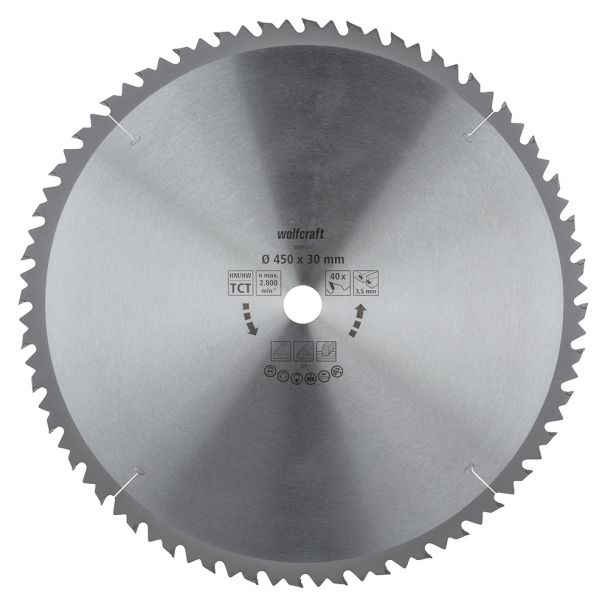 Panza pentru fierastrau circular de masa Wolfcraft 6595000, diametru 450 mm, diametru interior disc 30 mm, latime taiere 3.5 mm, 40 dinti, seria maro.