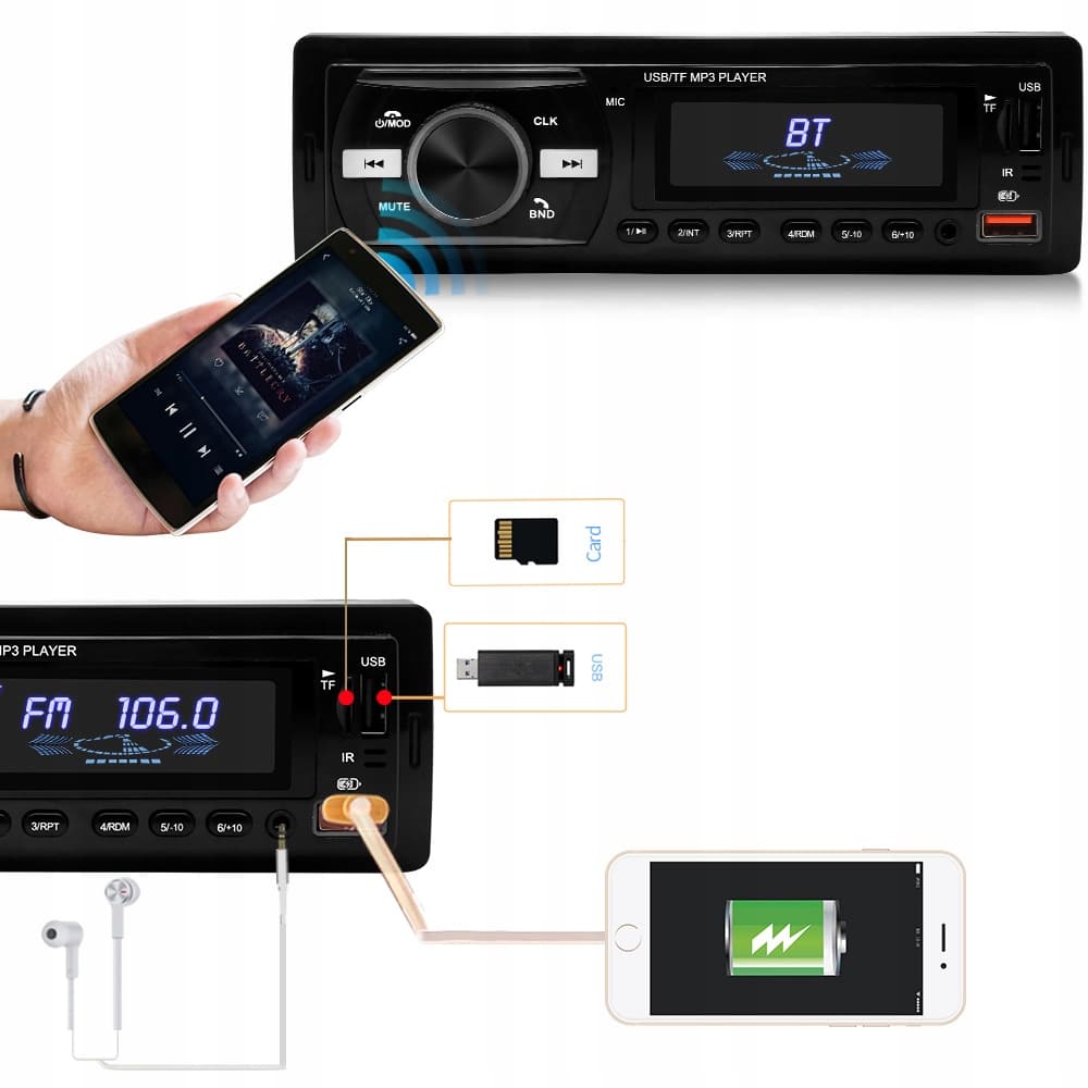 Player Auto dimensiune 1DIN, 4 x 50W, model AW1003, cu Bluetooth, Radio, MP3, AUX, Card, Telecomanda