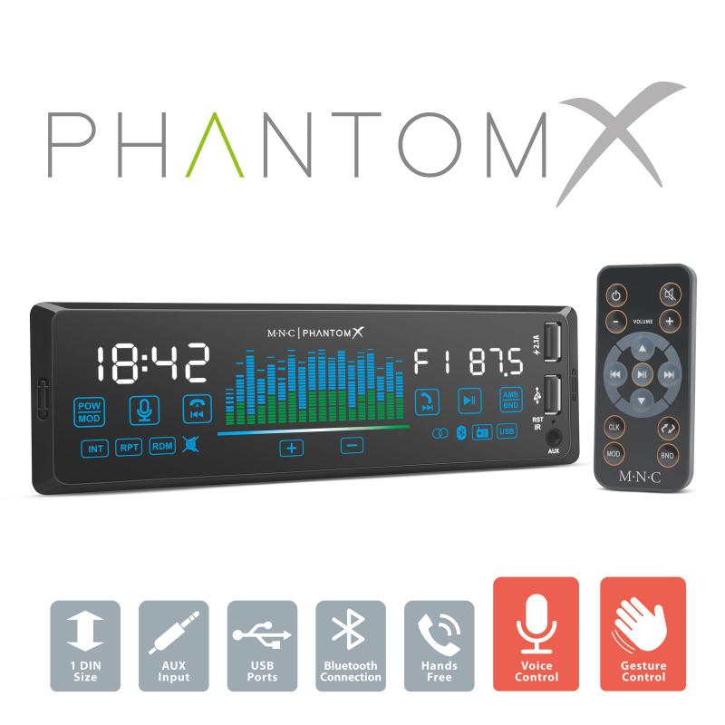 Player auto „PhantomX” - 1 DIN - 4 x 50 W - versiune gestuală - BT - MP3 - AUX - USB