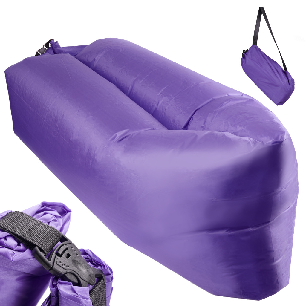 Saltea Autogonflabila "Lazy Bag" tip sezlong, 230 x 70cm, culoare Violet, pentru camping, plaja sau piscina