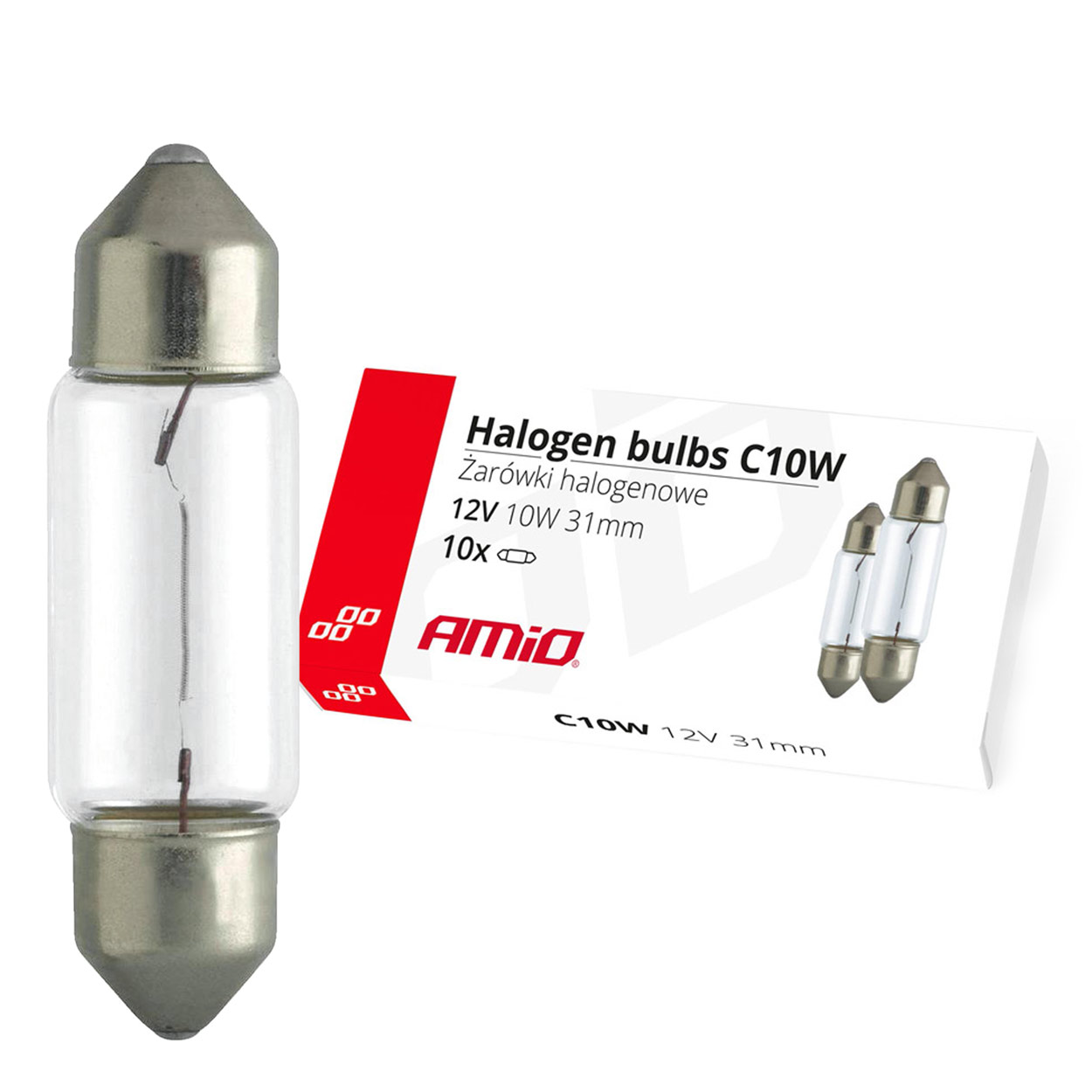 Set 10 becuri cu halogen C10W Festoon, 31mm, 12V