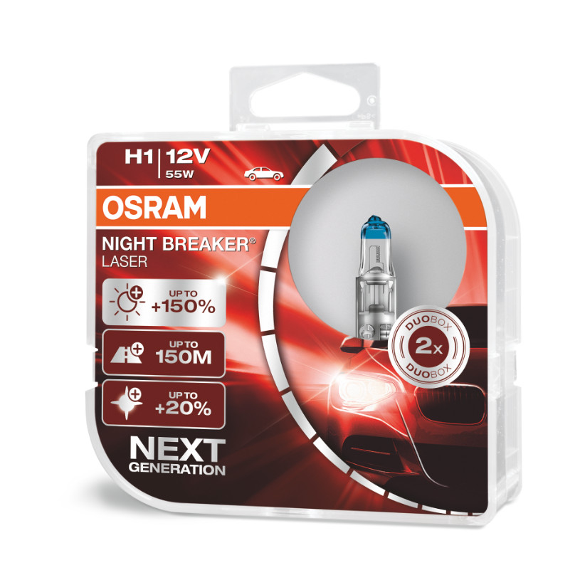 Set 2 becuri auto cu halogen Osram H1 12V 55W P14,5s Night Breaker Unlimited +150%