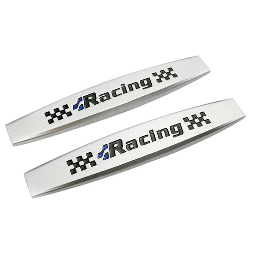 Set 2 x Embleme auto metalice, autoadezive, model "RACING", finisaj Crom, dimensiune, 10 x 1,5 cm