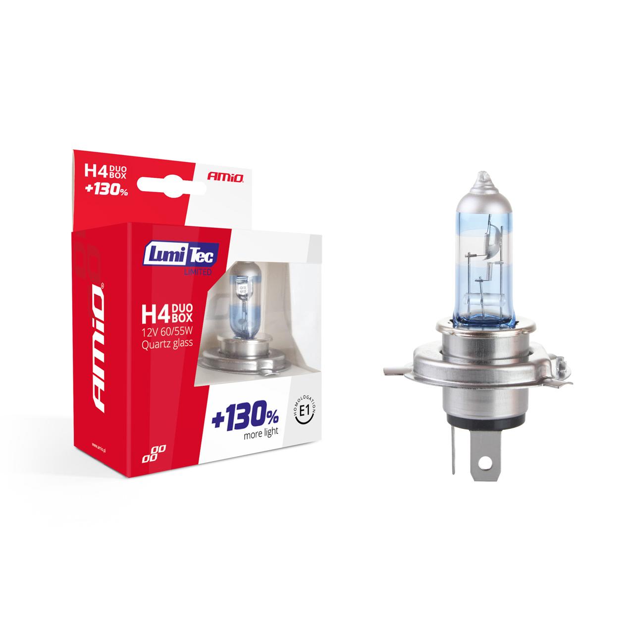 Set becuri cu halogen H4 12V 60 / 55W LumiTec LIMITED + 130% DUO BOX