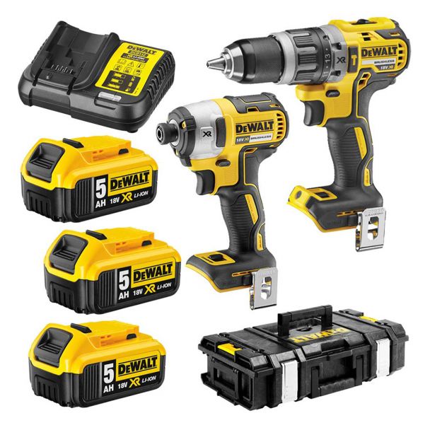 Set combo 2 scule DeWalt DCK266P3 18 V: masina de gaurit cu percutie, DCD796, masina de insurubat cu impact DCF887, 3 acumulatori 18 V 5 Ah, incarcator, valiza transport