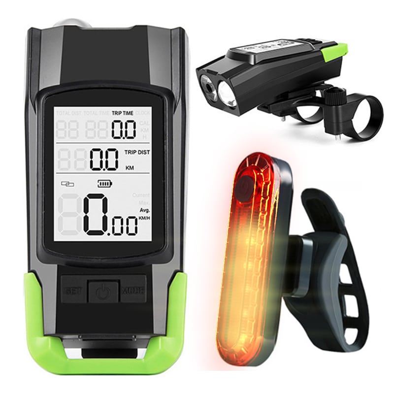 Vitezometru Digital cu lampa Fata + Spate si Claxon, waterproof, pentru bicicleta, model AVX-WT-BK-1718B