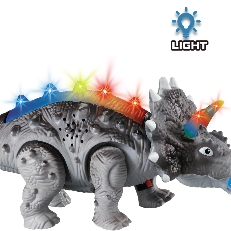 Dinozaur Triceratops electric, Cu Baterii, Lumini Multicolore, Sunete Si Miscari Realiste Interactive, gri