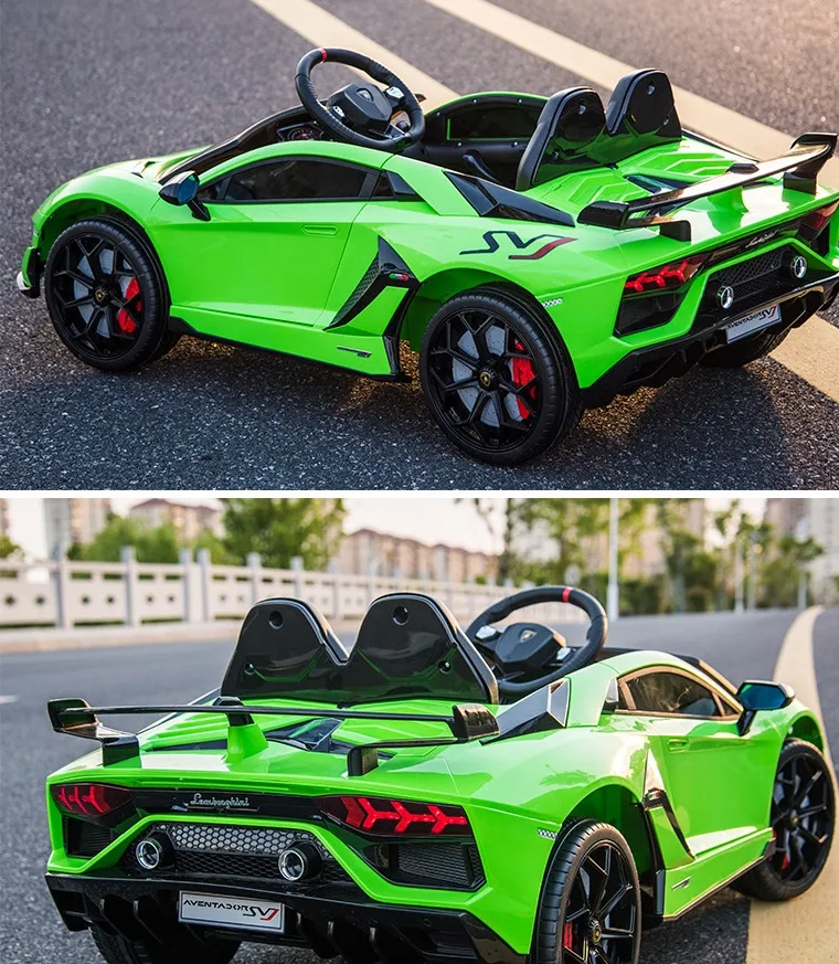 Masinuta electrica pentru copii Lamborghini Aventador SVJ, 2 usi cu deschidere vertical, scaun piele ecologica, 2 motoare 35 W, Verde
