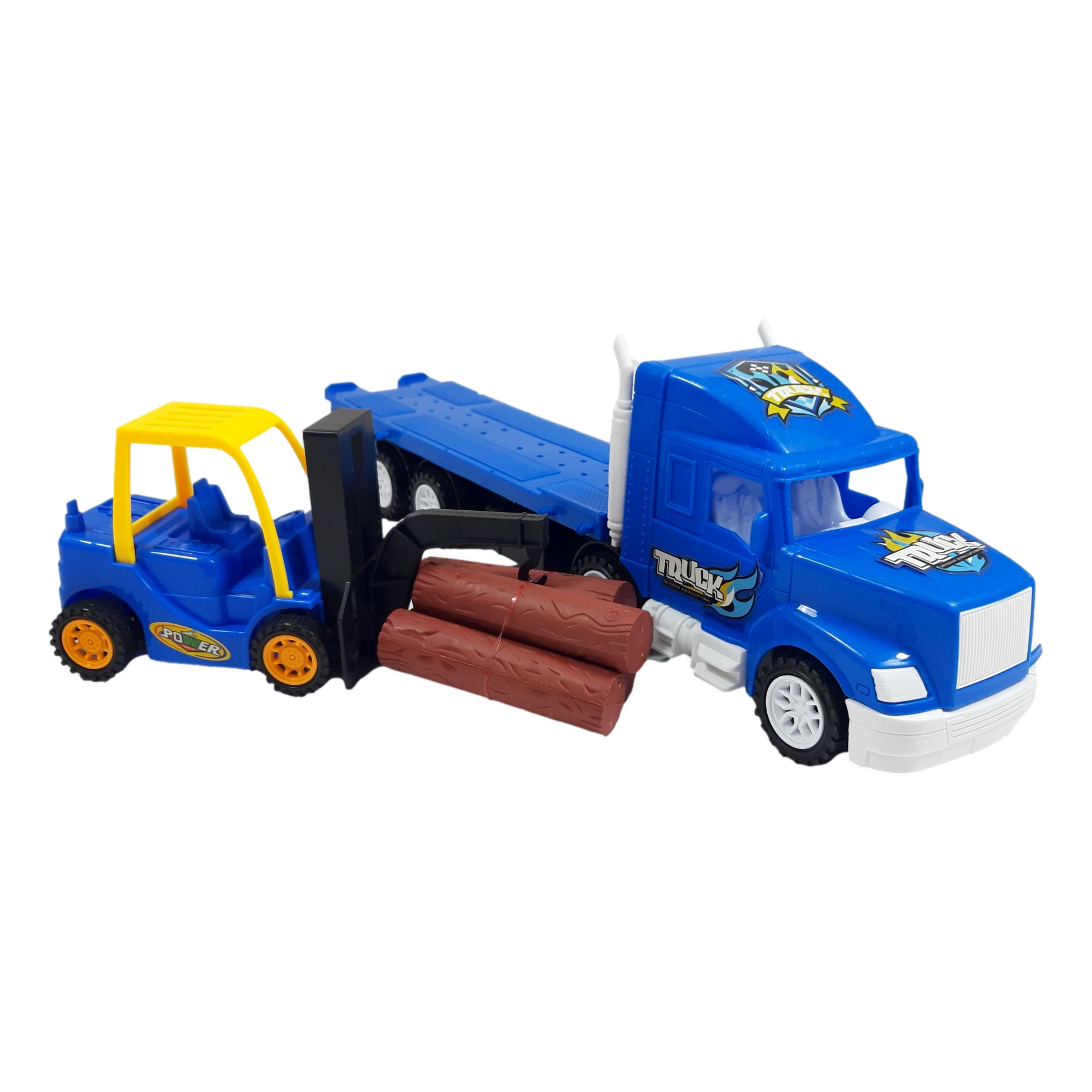 Set 2 masinute,1 X Tractor inertial, 1 x,motostivuitor cu lemne, cabina albastru