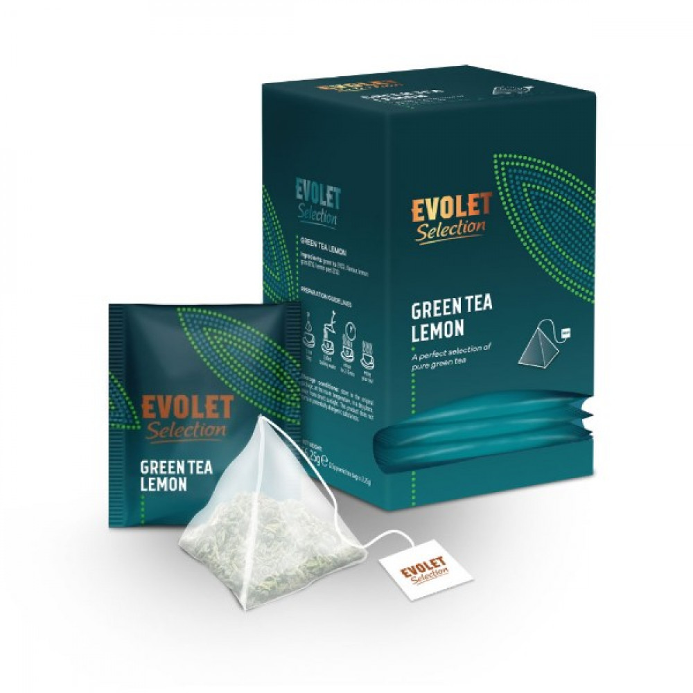Ceai plic - Evolet Selection Green Tea Lemon PYR 25*2,25g, smartbarsolutions.ro