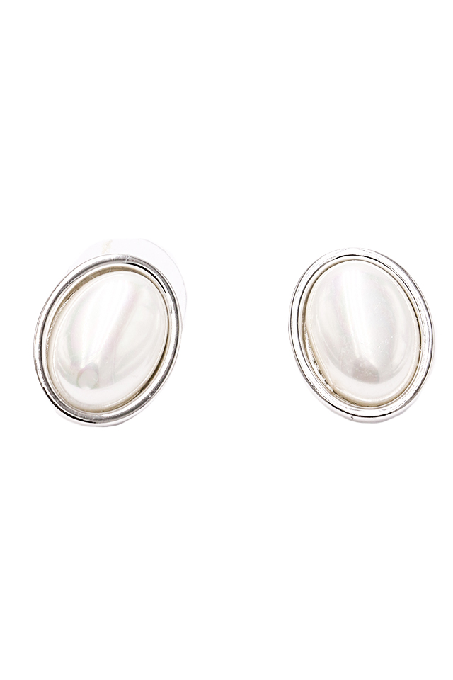 Cercei pentru dama, stil oval, din argint cu imitatie perla, JWHPR argintiu