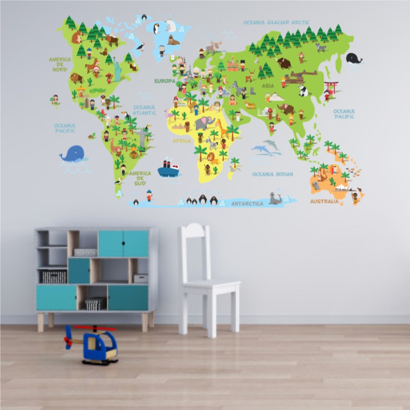 Sticker perete World Map Animals