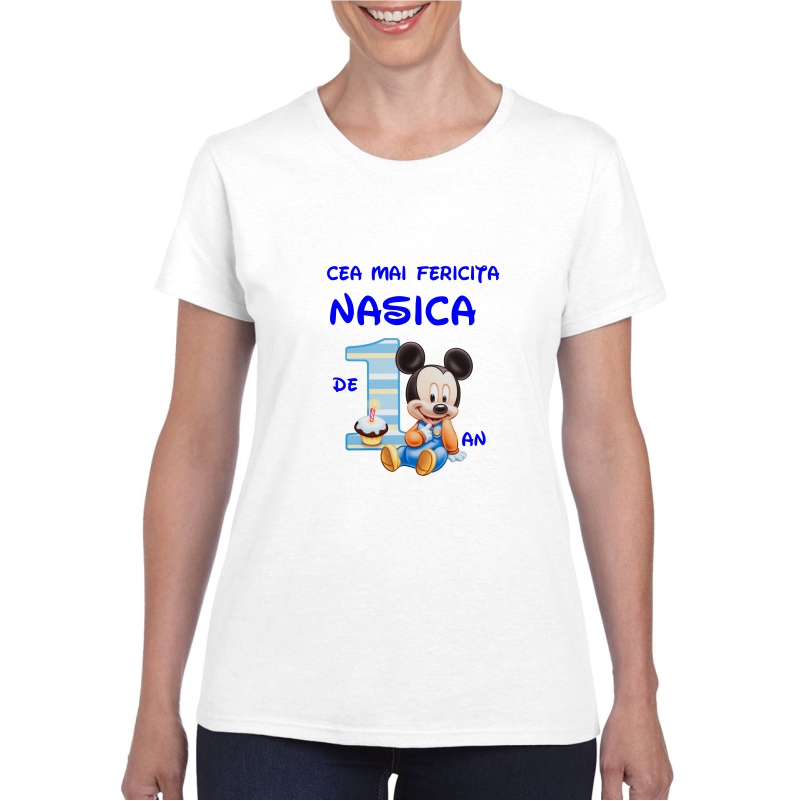 Tricou personalizat dama alb Cea mai Fericita Nasica Baietel