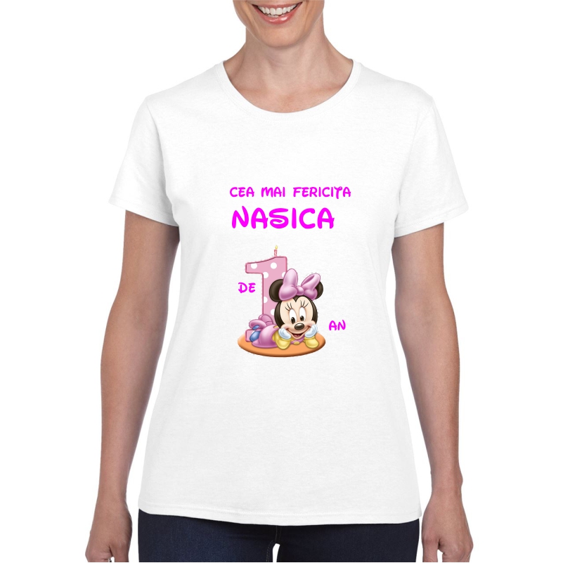 Tricou personalizat dama alb Cea mai Fericita Nasica Fetita