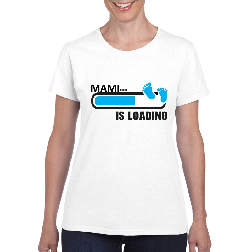 Tricou personalizat dama alb Mami is Loading Blue