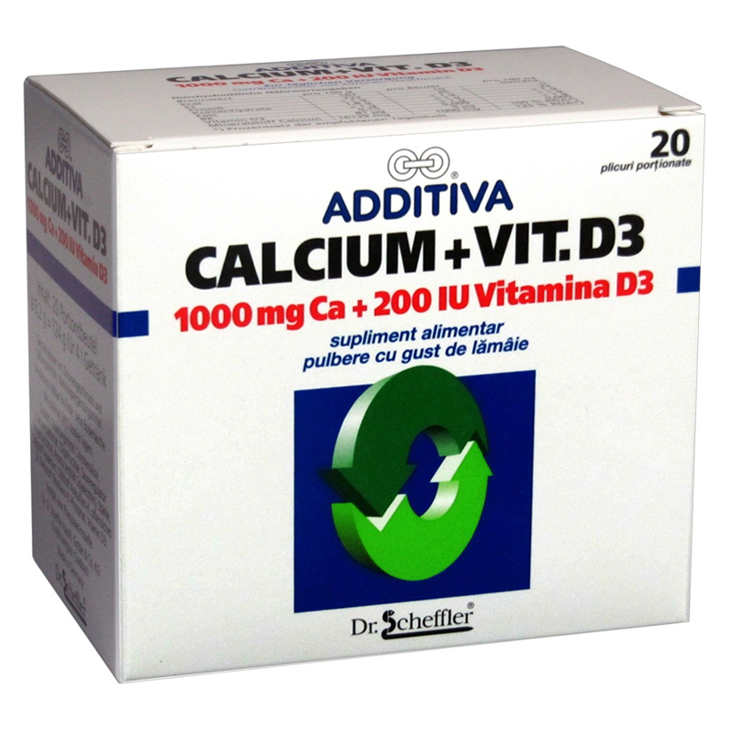 Vitamine, minerale si antioxidanti - Additiva calciu cu vitamina  d3 , 20 plicuri, farmacieieftina.ro