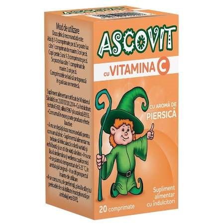 Imunitate - Ascovit cu Vitamina C Aroma de Piersica, 20 Comprimate, farmacieieftina.ro