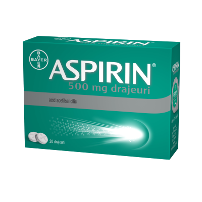 Durere, Nevralgie - Aspirin, 500 mg, 20 Drajeuri, Bayer, farmacieieftina.ro