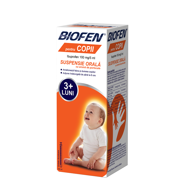 Raceala si gripa - Biofen pentru Copii 100 mg/ 5 ml Suspensie Orala, farmacieieftina.ro