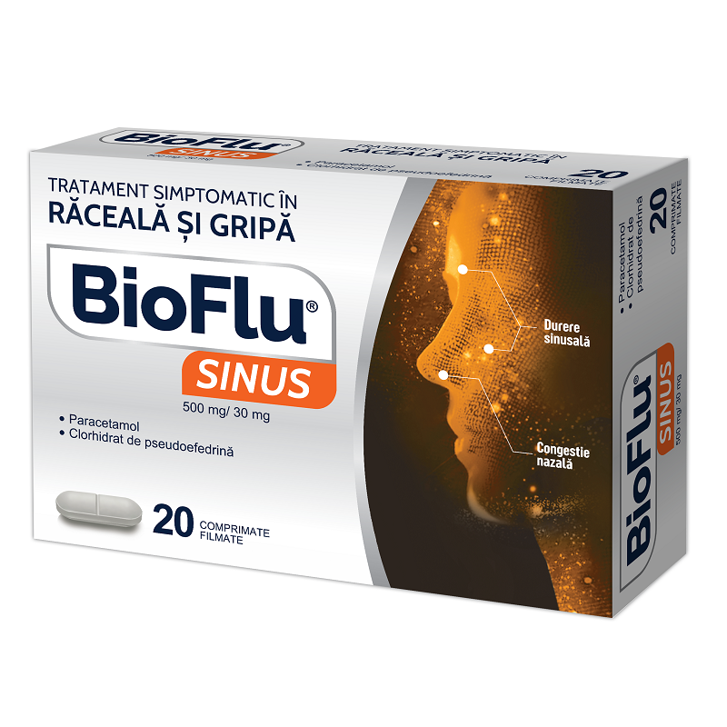 Durere in gat - Bioflu Sinus 500 mg/30 mg, 20 comprimate Biofarm, farmacieieftina.ro