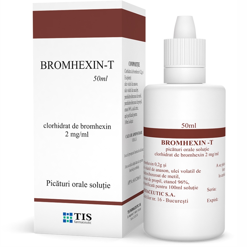 Tuse - Bromhexin-T, 2 mg/ml Picaturi Orale Solutie, 50 ml, Tis Farmaceutic, farmacieieftina.ro