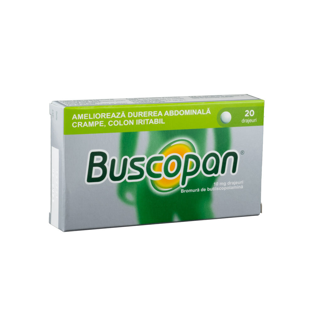 Afectiuni digestive si intestinale - Buscopan, 10 mg, 20 Drajeuri, Sanofi, farmacieieftina.ro