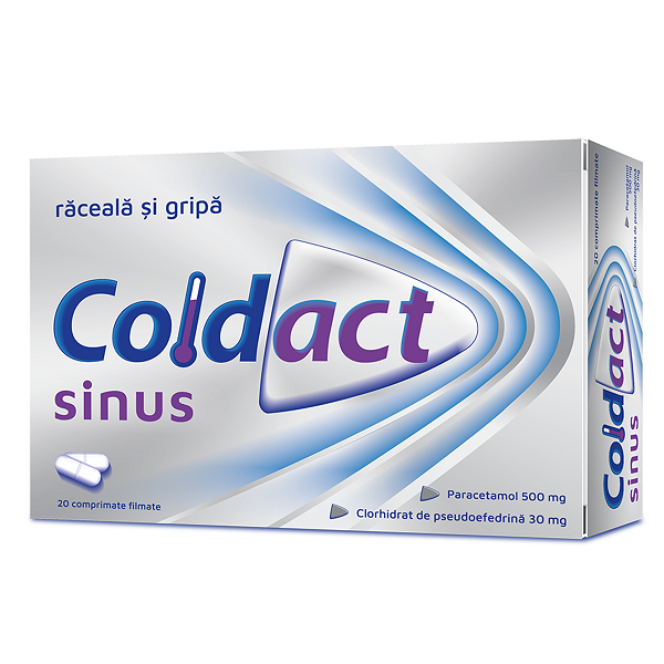 Raceala si gripa - Coldact sinus 500mg/30mG, 20 Comprimate, farmacieieftina.ro