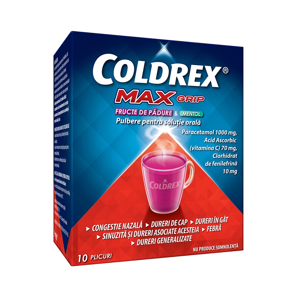 Raceala si gripa - Coldrex Maxgrip cu Fructe de Padure si Mentol 10 Plicuri, farmacieieftina.ro