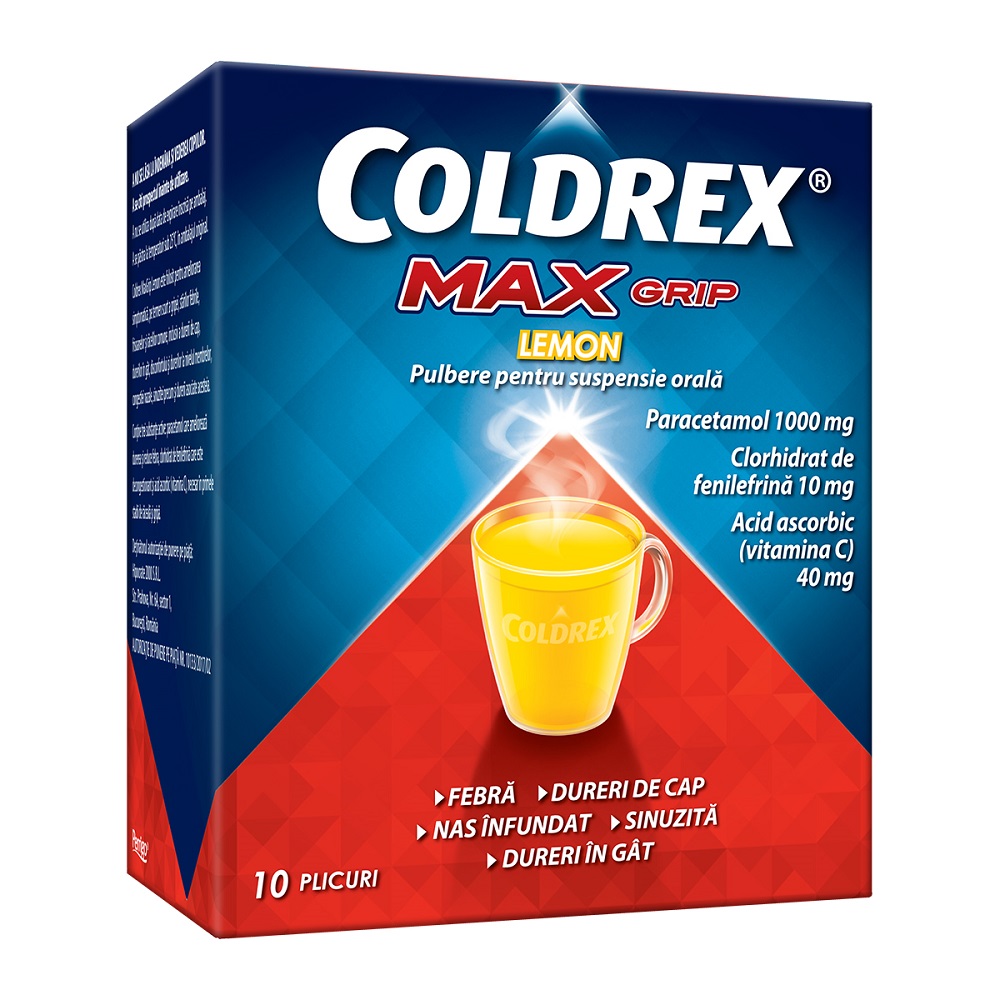 Raceala si gripa - Coldrex Maxgrip Lemon, 10 Plicuri, Perrigo, farmacieieftina.ro