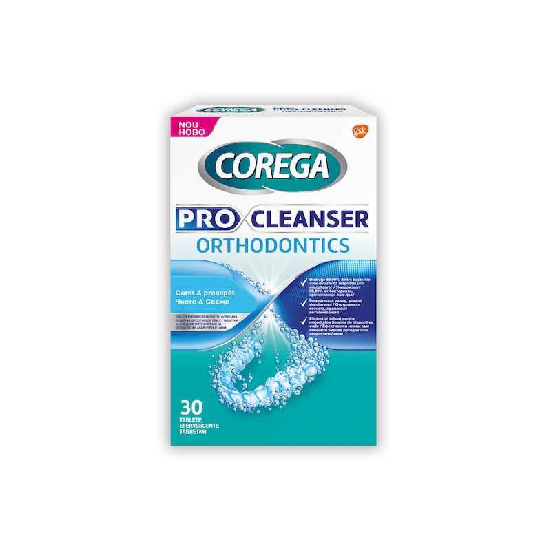 Adezivi proteza dentara - COREGA PRO CLEANSER ORTHODONTICS ,30 TABLETE EFERVESCENTE, farmacieieftina.ro