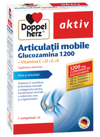 Afectiuni ale articulatiilor si sistemului osos - Doppelherz Aktiv Articulatii Mobile Glucozamina 1200 ,30 Comprimate, farmacieieftina.ro