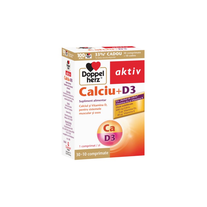 Vitamine, minerale si antioxidanti - Doppelherz aktiv calciu+ d3  ,30 tablete+ 10 tablete gratuit, farmacieieftina.ro