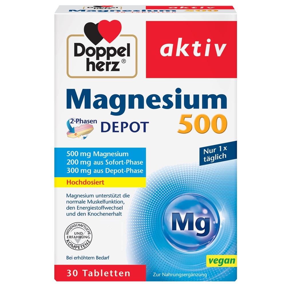 Vitamine, minerale si antioxidanti - Doppelherz Aktiv Magnesium 500 Depot 30 Tablete, farmacieieftina.ro