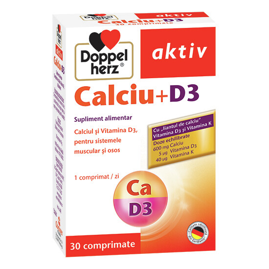 Articulatii, sistem osos si muscular - Doppelherz Calciu +Vitamina D3, 30 Tablete, farmacieieftina.ro