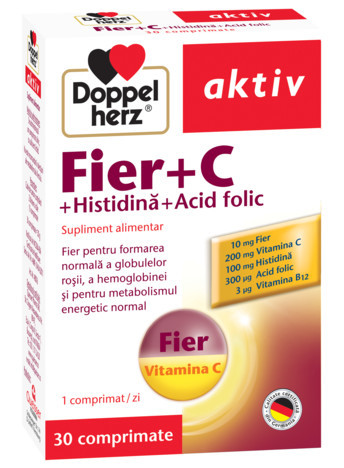 Carenta de fier - Doppelherz Fe+C+Histidina+Ac Folic 30 Capsule, farmacieieftina.ro