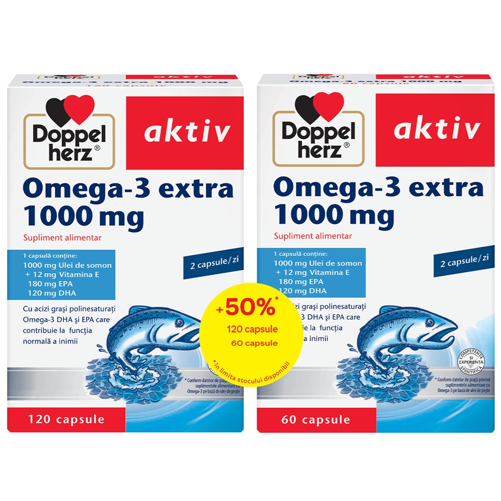 Doppelherz Omega 3 Extra 1000 mg, 120 capsule + 60 capsule Cadou