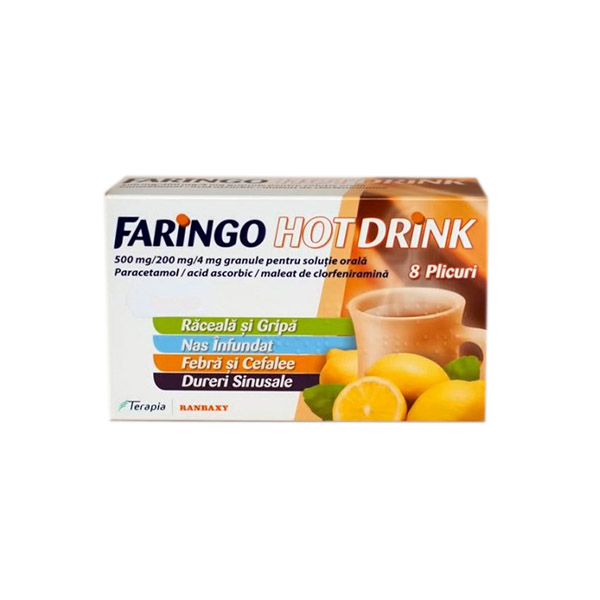 Raceala si gripa - Faringo Hot Drink Gran.Susp.Orala, 8 Plicuri, farmacieieftina.ro