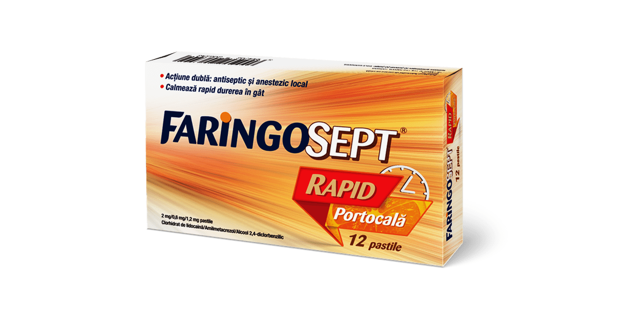 Durere in gat - Faringosept Rapid Miere&Lamaie, 12 Comprimate, farmacieieftina.ro