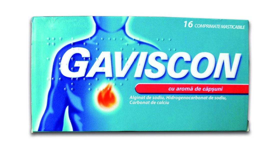 Afectiuni digestive si intestinale - Gaviscon cu Aroma de Capsuni, 24 Cpr masticabile, farmacieieftina.ro