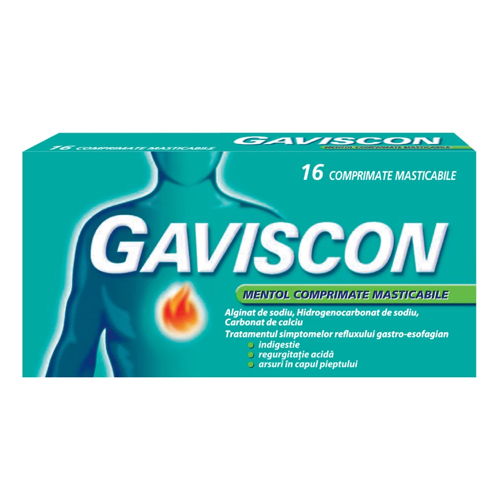 Afectiuni digestive si intestinale - Gaviscon Mentol 16 comprimate masticabile Reckitt, farmacieieftina.ro