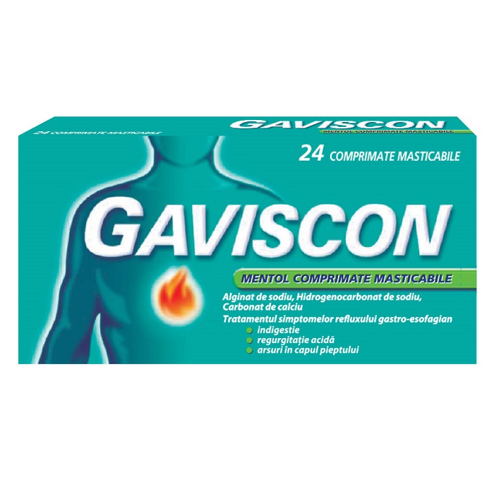 Afectiuni digestive si intestinale - Gaviscon Mentol, 24 Comprimate Masticabile, farmacieieftina.ro