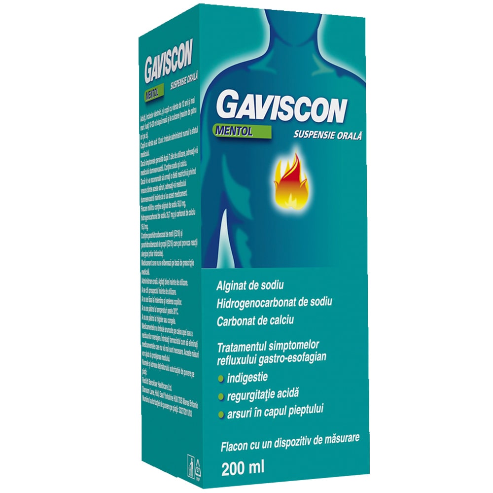 Afectiuni digestive si intestinale - Gaviscon Mentol Susp Orala Fl, 200 ml, farmacieieftina.ro