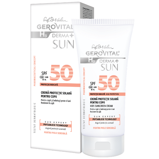 Protectie solara - GPF46790 GH3D Crema Protectie solara pentru copii GH3 Derma+Sun SPF 50, 100ml,Gerovital, farmacieieftina.ro