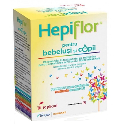 Digestie - Hepiflor Pulbere Solubila Probiotica pentru Copii 10 plicuri, farmacieieftina.ro