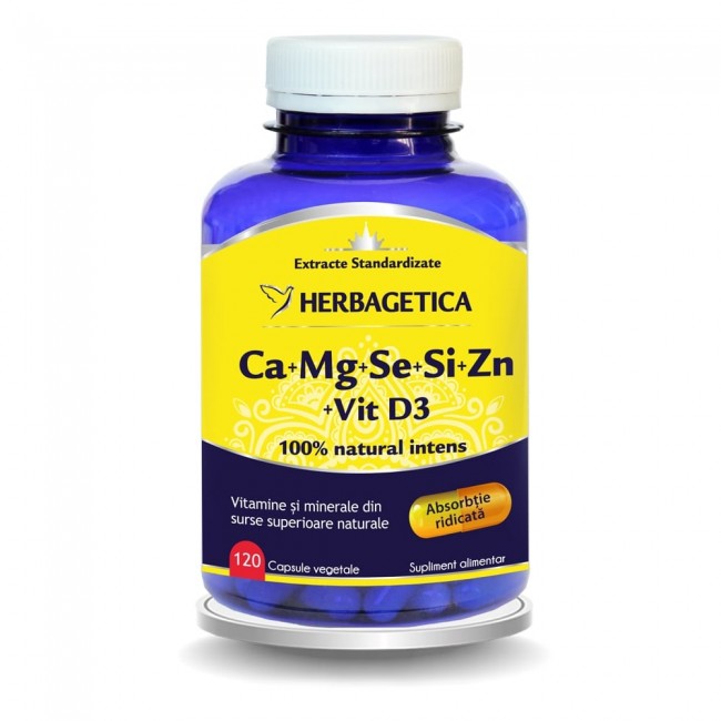 Vitamine, minerale si antioxidanti - Herbagetica ca+mg+se+si+zn org cu d3 ,120 capsule, farmacieieftina.ro